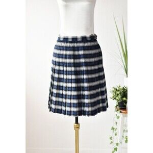 vintage 80s pleated skirt Woman's M Blue Plaid School Skirt Anime Cosplay